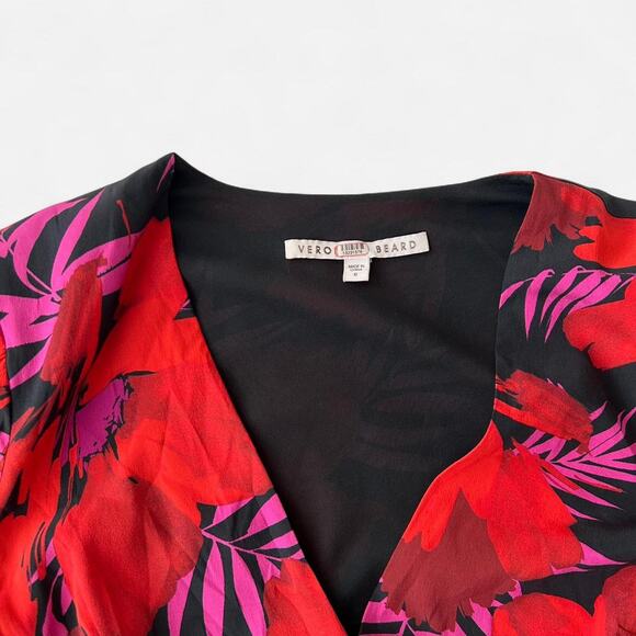 Veronica Beard Alvaro floral stretch-silk v neck midi dress in red size 6 - Picture 3 of 7